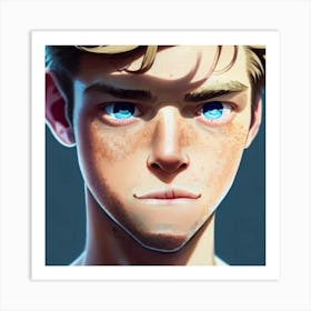 Boy With Blue Eyes Hyper-Realistic Anime Portraits Art Print