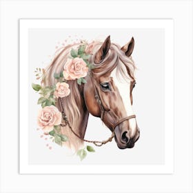 Horse Head With Roses 1 Art Print