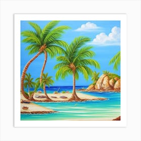 Tropical Beach With Palm Trees 4 Art Print