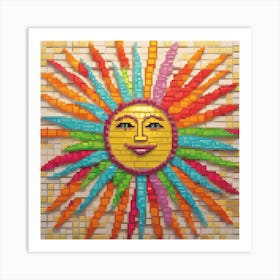 Mosaic Sun A Sun Created From A Mosaic Of Small Tiles In Different Colors And Texturesa Vibrant 1 Art Print