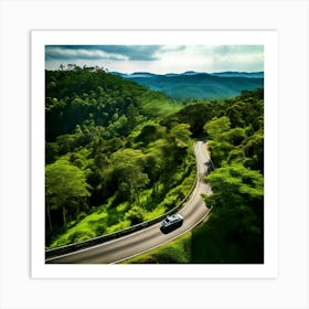 Treetop Car Scenic Tour Tourism Country Rural Green Zigzag Drive Road Background Topview (4) Art Print