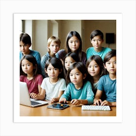 Group Of Children Using Laptops Art Print