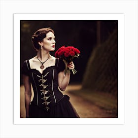 Gothic Woman Holding Roses Art Print