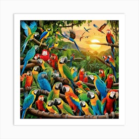 Parrots In The Jungle 2 Art Print