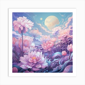 Pastel Lotus Flower Garden Art Print