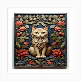 William Morris Inspired Cat Art Print