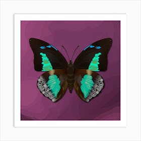 Mechanical Blue Butterfly The Doxocopa Cherubina On A Lilac Background Art Print