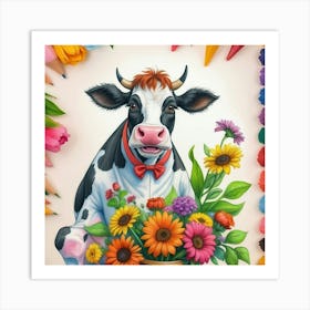 Cow With Flowers 16 Art Print