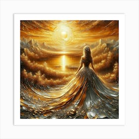 Woman In A Golden Dress Art Print