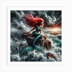Red Haired Mermaid Art Print