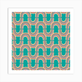 RAINBOW REFLECTION Retro Wavy Abstract Stripe in Vintage Pastel Multi-Colours on Aqua Turquoise Art Print