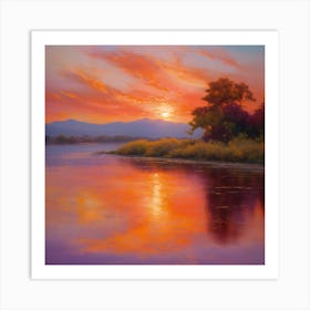 Sunset Over The River Art Print