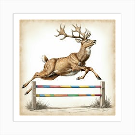 Deer Jumping Hurdles 1 Art Print