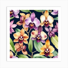 Orchids Seamless Pattern Art Print