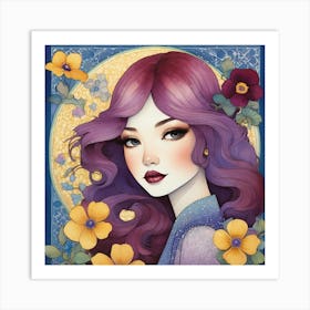 Asian Girl With Flowers 5 Art Print