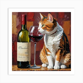 Cat Drinking Wine Art Print