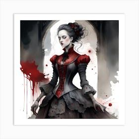 Gothic Woman Monochromatic Watercolor Art Print