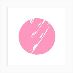 Abstract Pink Circle with Brushstroke Accents – Minimalist Modern Art Art Print