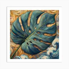 Van Gogh style, Large Monstera leaf 1 Art Print