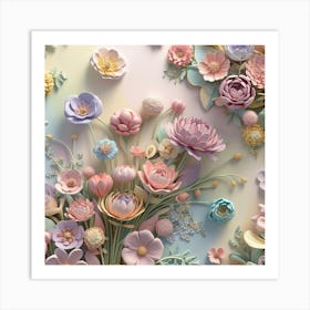 3d Floral Arrangement Vibrant Intricate Pattern Wall Decoration Art Print