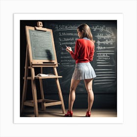 Teacher In Blackboard Art Print