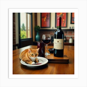 Default Wine For One Cat Drinking Wine 1 Kitchen Kitchen Dinin 3 Art Print