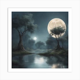 Full Moon Over The Water Art Print