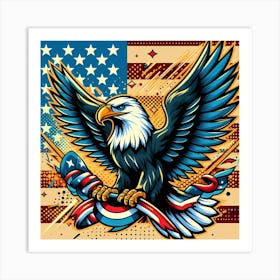 American Eagle On American Flag Art Print