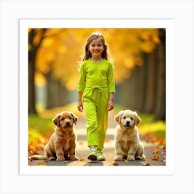 Little Girl With Dogs 2 Art Print