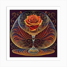 A rose in a glass of water among wavy threads 8 Art Print