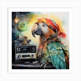 Parrot With Radio Art Print