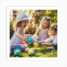 Children Playing With Easter Eggs Art Print