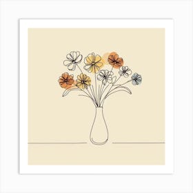 Impressionism Meets Simplicity: A Single Line Drawing of a Flower in a Vase Art Print