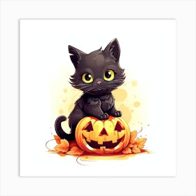 Black kitten Halloween Art Print