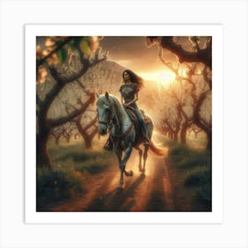 Horseriding At Sunset Art Print