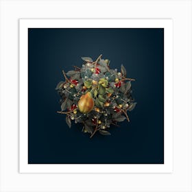 Vintage Pear Branch Fruit Wreath on Teal Blue n.0319 Art Print