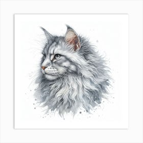 Grey-white maine coon cat 4 Art Print