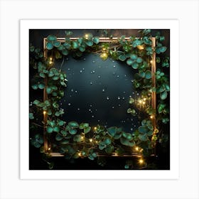 Frame With Eucalyptus Leaves On Dark Background Art Print