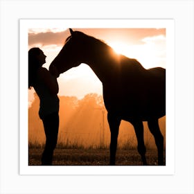 Silhouette Of A Woman And Horse Art Print