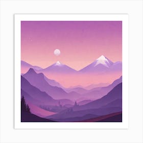 Misty mountains background in purple tone 81 Art Print