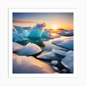 Icebergs At Sunset 48 Art Print