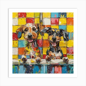 Dogs In The Bath 1 Art Print