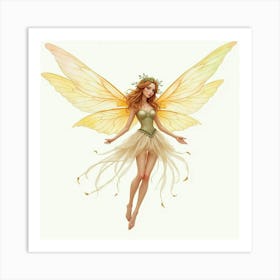 Elegant Fae With Delicate Wings, Magical Watercolor 1 Art Print