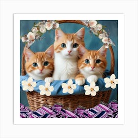 1000014684 three cats in a basket Art Print