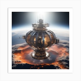 The Whole Earth Has Been Transformed Into A Metalica Space Station, Show The Earth View From The Moon As If You Are Watching Earth From The Moon And Taking Photography (5) Art Print