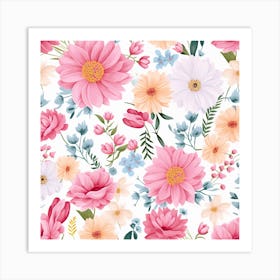 Pink Floral Wallpaper Art Print