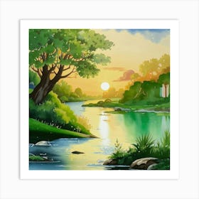 Sunset By The River Art Print