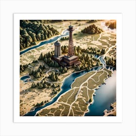 3d Map Illustration Art Print