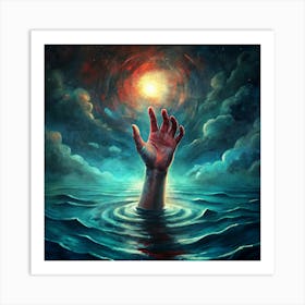 Hand Reaching Out From The Depths Of The Ocean Art Print