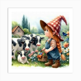 Little Gnome With Cows Art Print